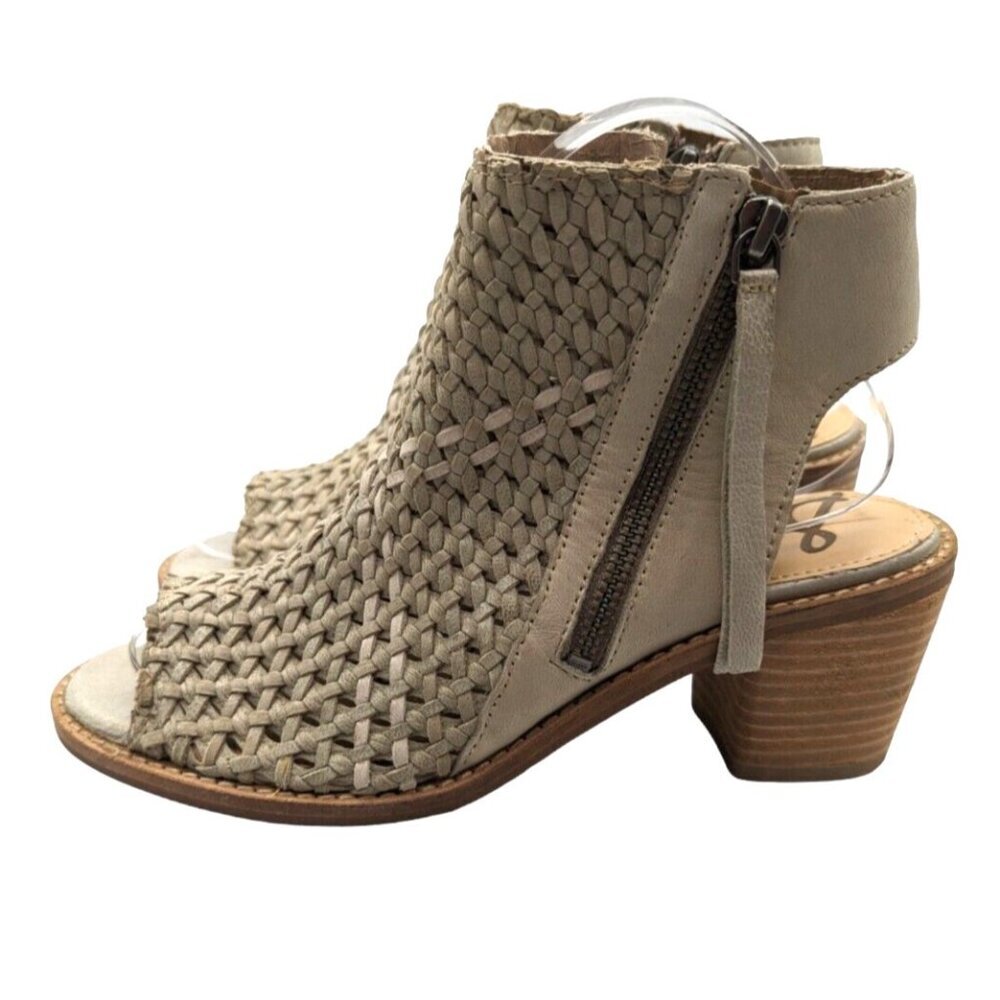 SAM EDELMAN BONE LEATHER WOVEN BOOTIE OPEN TOE SANDAL WOMEN'S SIZE US 7.5 HOT